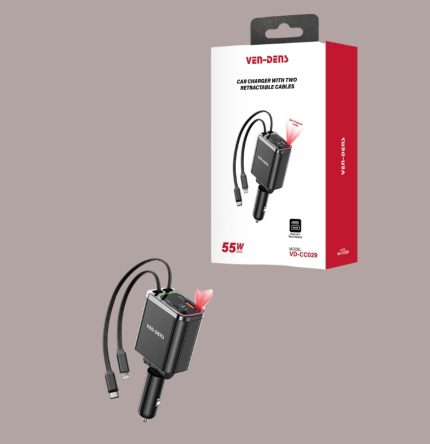 55W Car Charger with Dual Retractable Cables, (3)