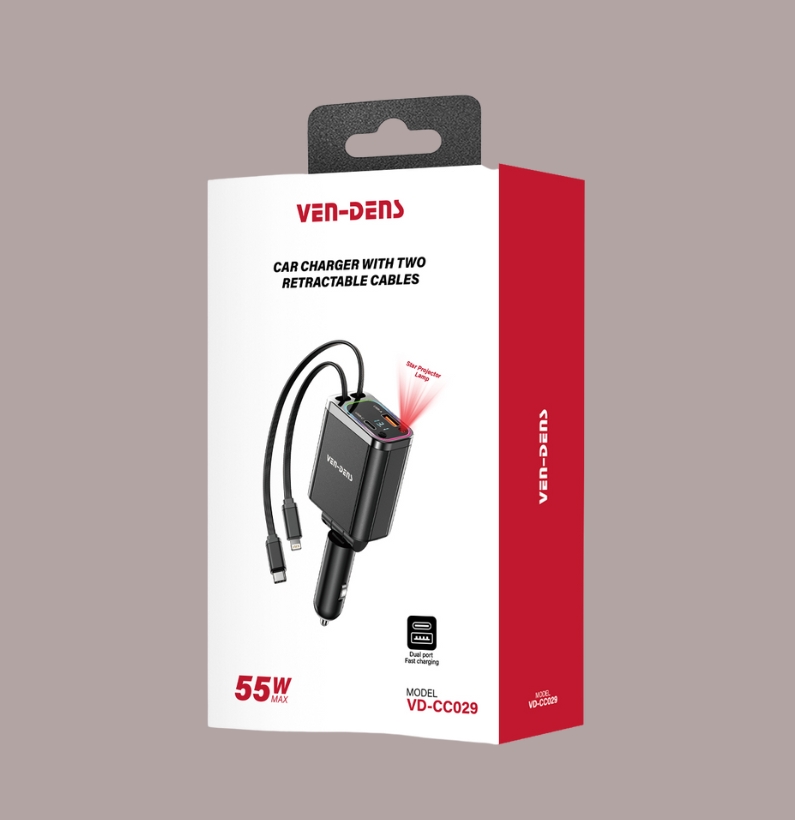 55W Car Charger with Dual Retractable Cables, 55W Car Charger with Dual Retractable Cables,