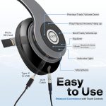 IJOY Wireless Bluetooth Headphones with Mic, Rechargeable & Foldable Hi-Fi Stereo Over Ear Headset with Built-in Smart 5-Button Control, Micro SD Card slot and FM radio, Black - Image 4
