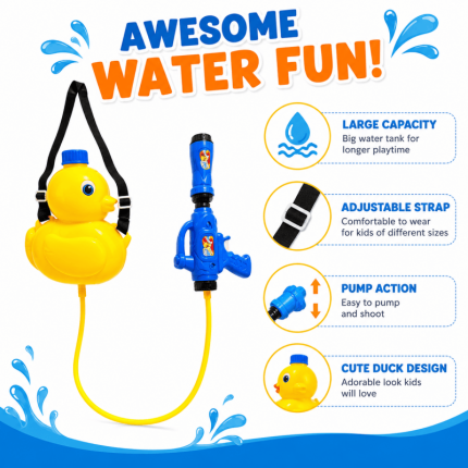 Kids Duck Backpack Water Gun Pump Action