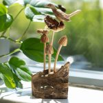 Handmade Parasite Wood Art Carving - Bird & Bee on Mushrooms - Image 3