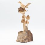 Handmade Parasite Wood Art Carving - Bird & Bee on Mushrooms - Image 5