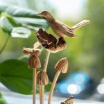 Handmade Parasite Wood Art Carving - Bird & Bee on Mushrooms - Image 4