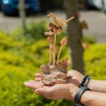 Handmade Parasite Wood Art Carving - Bird & Bee on Mushrooms - Image 2