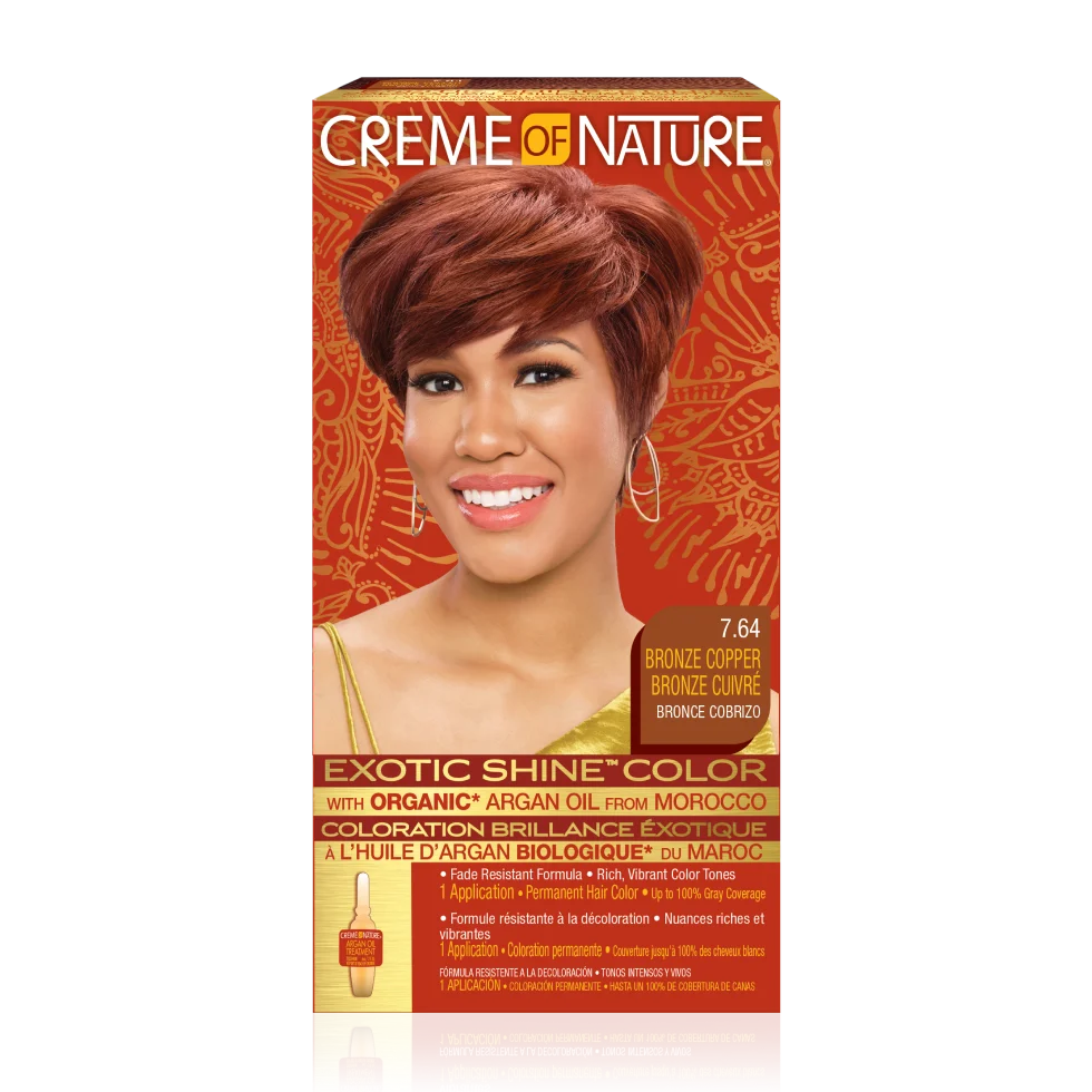 CONArgan_BrozeCopper_REFRESH_980X980_65df8816-974f-4307-847b-8df3444f350a Creme of Nature Exotic Shine Color with Argan Oil from Morocco - 7.64 Bronze Copper | Permanent Hair Color Kit for Radiant Shine & Deep Moisture - Image 1